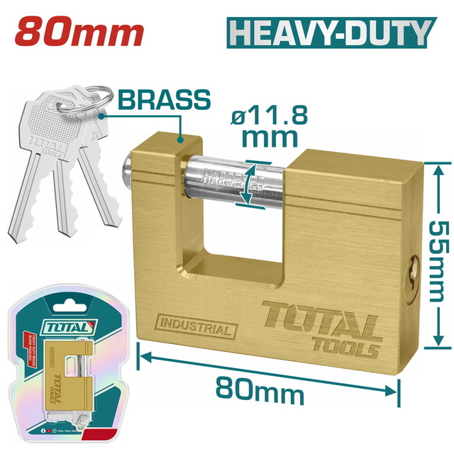 TOTAL BRASS BLOCK PADLOCK 80mm TLK32803